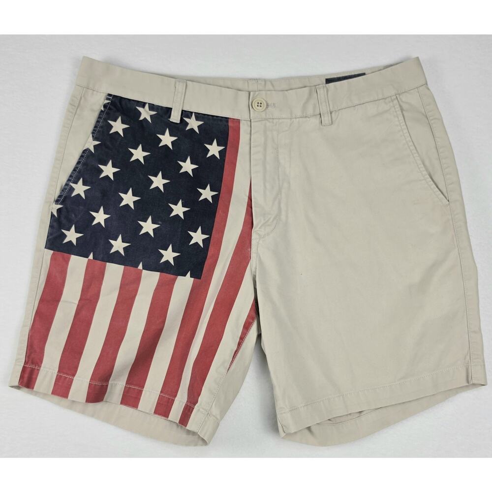 Bonobos Chino Shorts Khaki American Flag Mens 35 Casual Beige